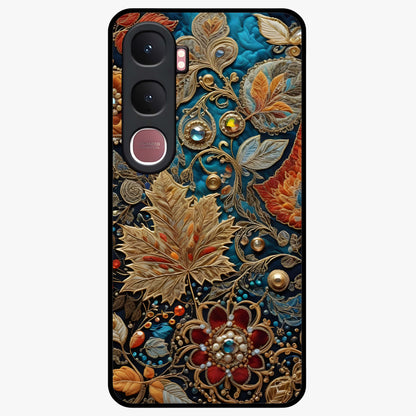 Royal Jewel Garden Glass Case showing flat back view with decorative floral garden artwork and glossy glass finish.