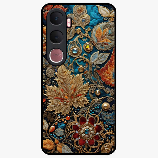 Royal Jewel Garden Glass Case showing flat back view with decorative floral garden artwork and glossy glass finish.