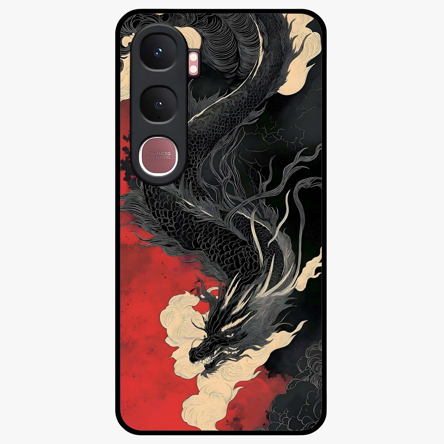 Shadow Dragon Fury Glass Case showing flat back view with fierce dragon artwork and glossy glass finish.