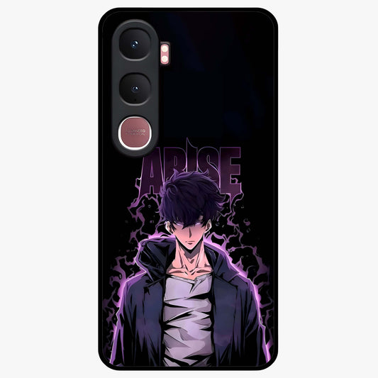 Shadow Monarch Awakening Glass Case showing flat back view with powerful dark monarch themed artwork and glossy glass finish.