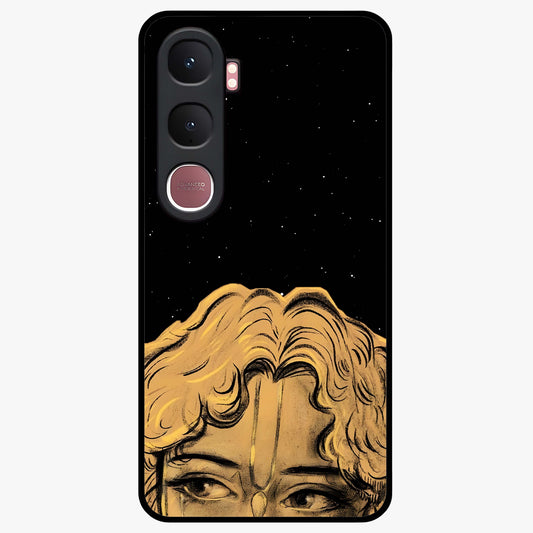 Shri Krishna Art Glass Case showing flat back view with devotional Krishna artwork and glossy glass finish.