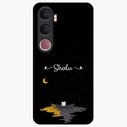 Silent Night Row Glass Case showing flat back view with calm night themed artwork and glossy glass finish.