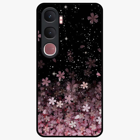 Small Starry Flowers Glass Case showing flat back view with delicate starry floral artwork and glossy glass finish.