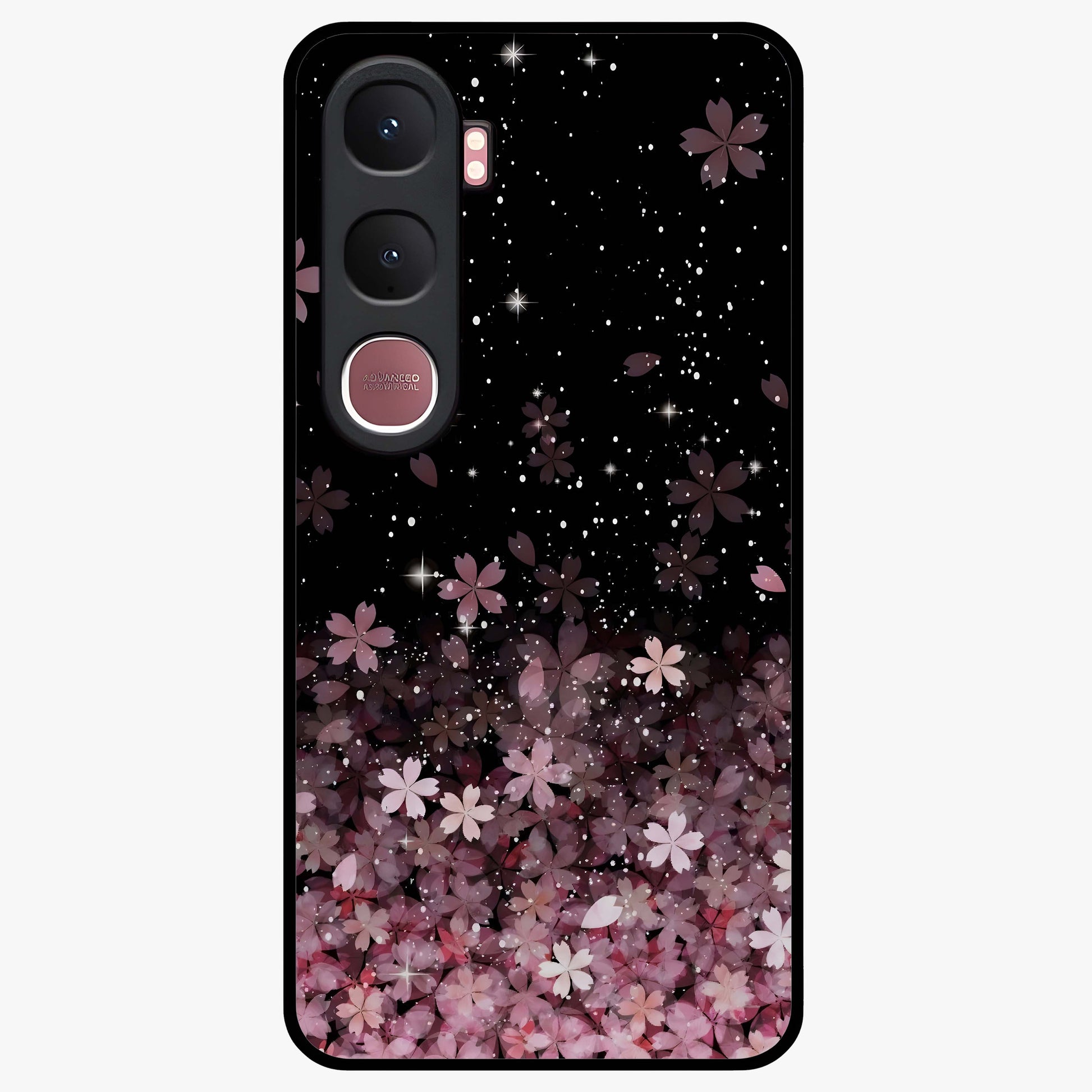 Small Starry Flowers Glass Case showing flat back view with delicate starry floral artwork and glossy glass finish.