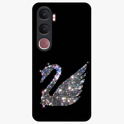 Starlit Swan Grace Glass Case showing flat back view with graceful swan artwork under starry sky and glossy glass finish.
