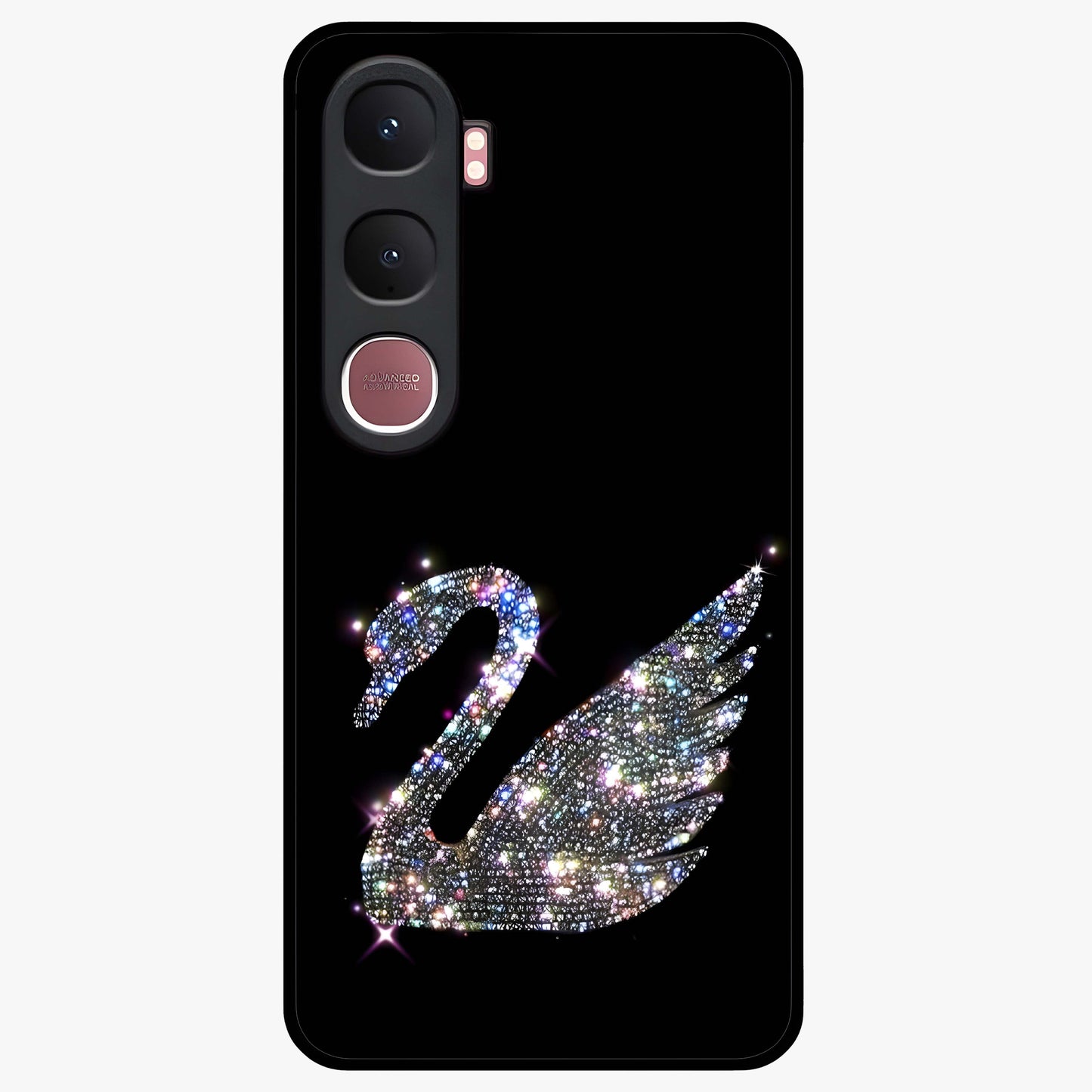 Starlit Swan Grace Glass Case showing flat back view with graceful swan artwork under starry sky and glossy glass finish.