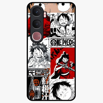 Strawhat Chaos Panels Glass Case showing flat back view with anime inspired chaos panel artwork and glossy glass finish.