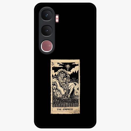 The Empress Glass Case showing flat back view with regal feminine artwork and glossy glass finish.