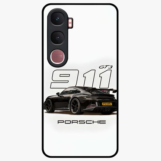 Turbo Legacy Icon Glass Case showing flat back view with iconic sports car inspired artwork and glossy glass finish.
