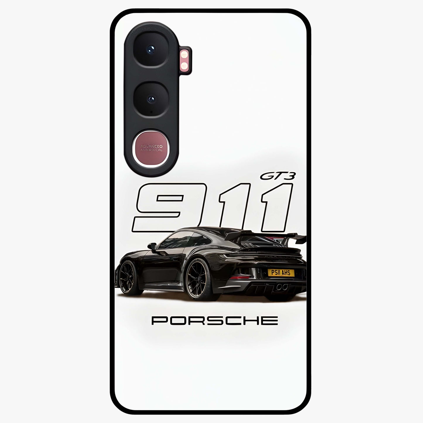 Turbo Legacy Icon Glass Case showing flat back view with iconic sports car inspired artwork and glossy glass finish.