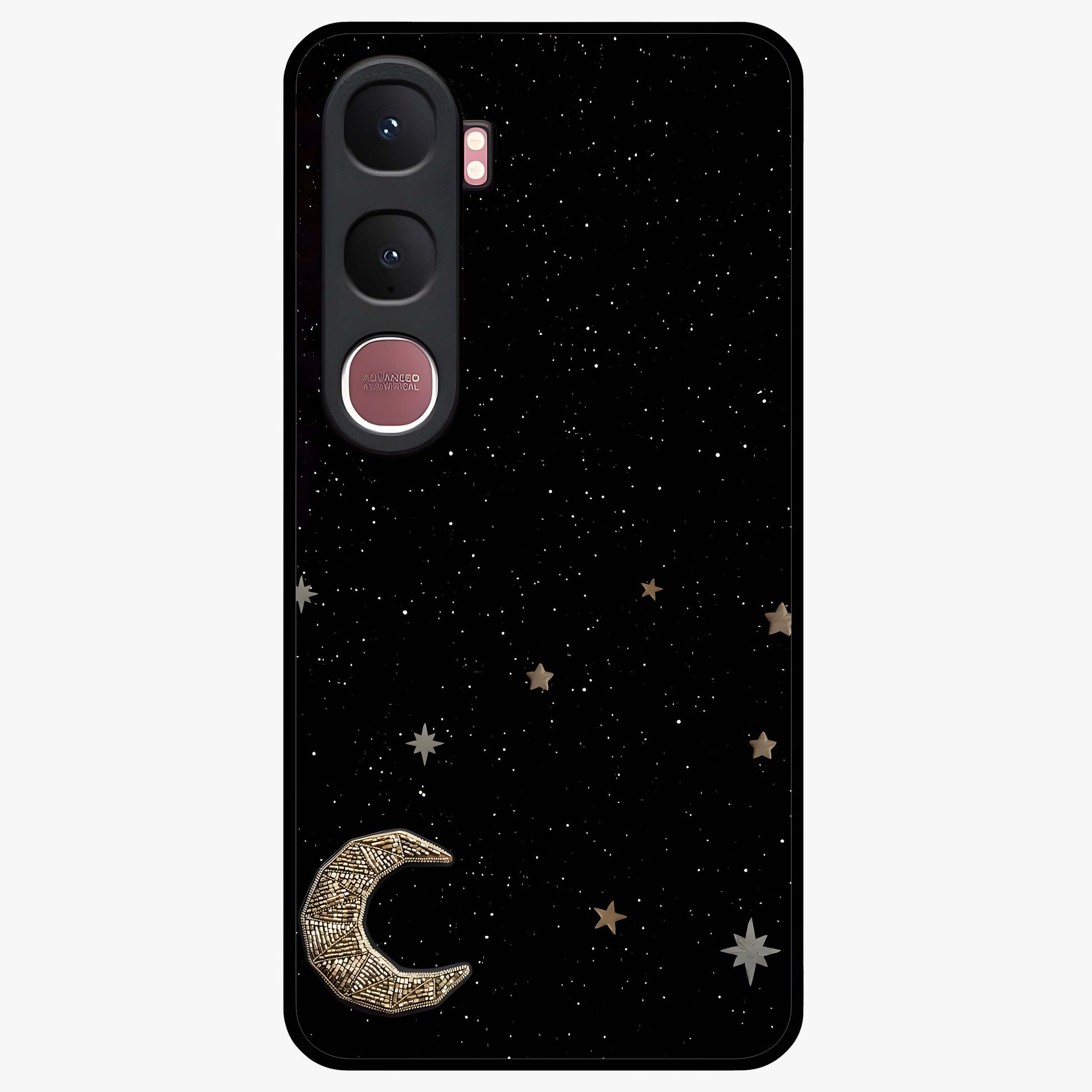 Twinkle Star With Half Moon Glass Case showing flat back view with star and half moon artwork and glossy glass finish.