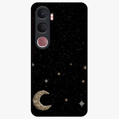 Twinkle Star With Half Moon Glass Case showing flat back view with star and half moon artwork and glossy glass finish.
