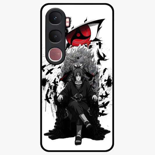 Uchiha Shadow Throne Glass Case showing flat back view with cosmic underwater themed artwork and glossy glass finish.