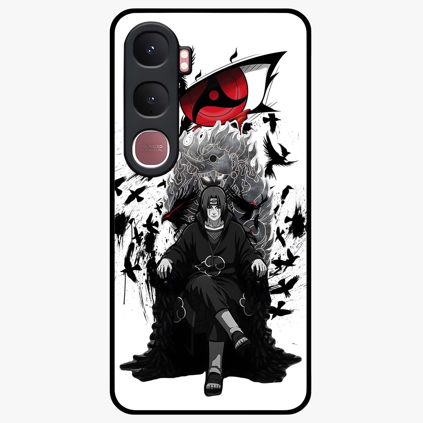 Uchiha Shadow Throne Glass Case showing flat back view with cosmic underwater themed artwork and glossy glass finish.