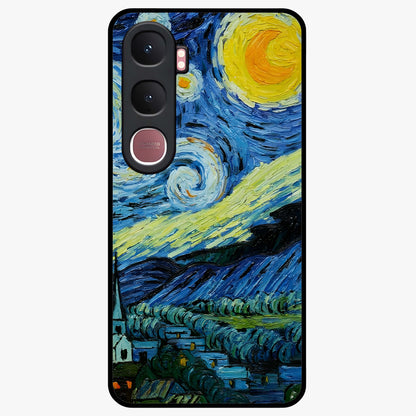 Van Gogh Art Glass Case showing flat back view with classic painterly artwork inspired by Van Gogh style and glossy glass finish.