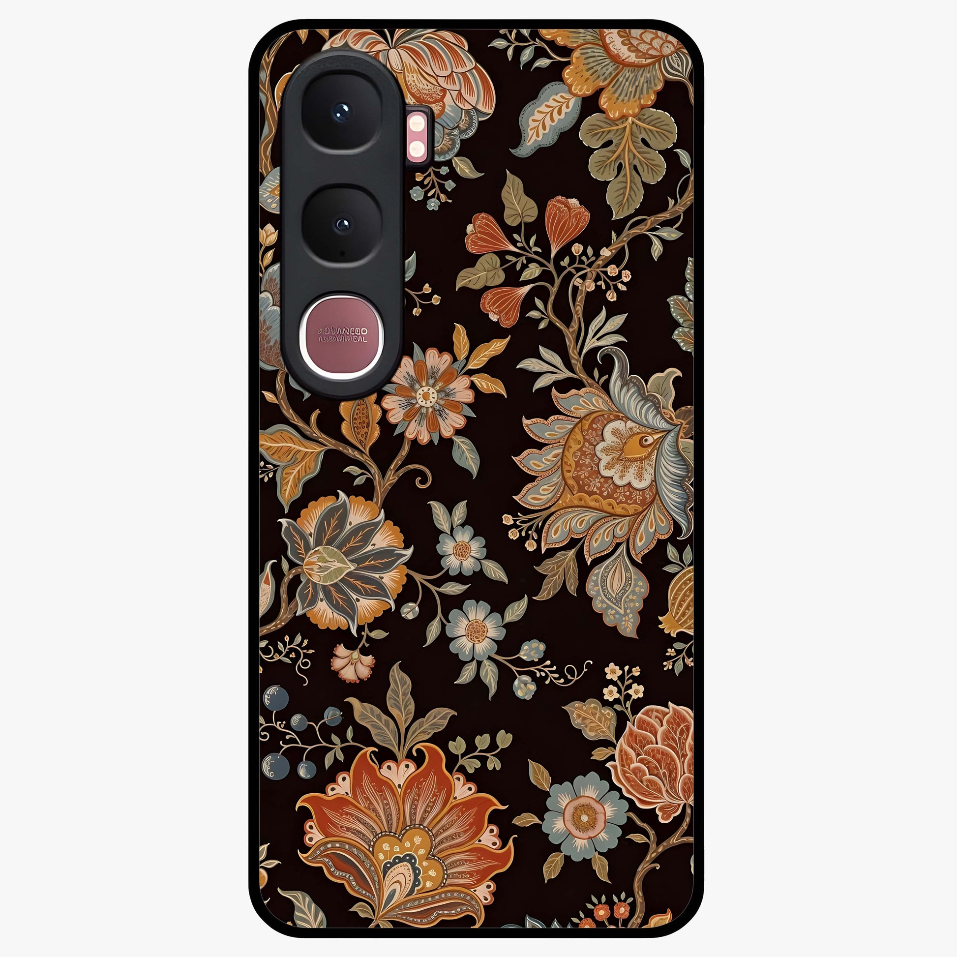 Vintage Floral Dream Glass Case showing flat back view with classic floral artwork and glossy glass finish.