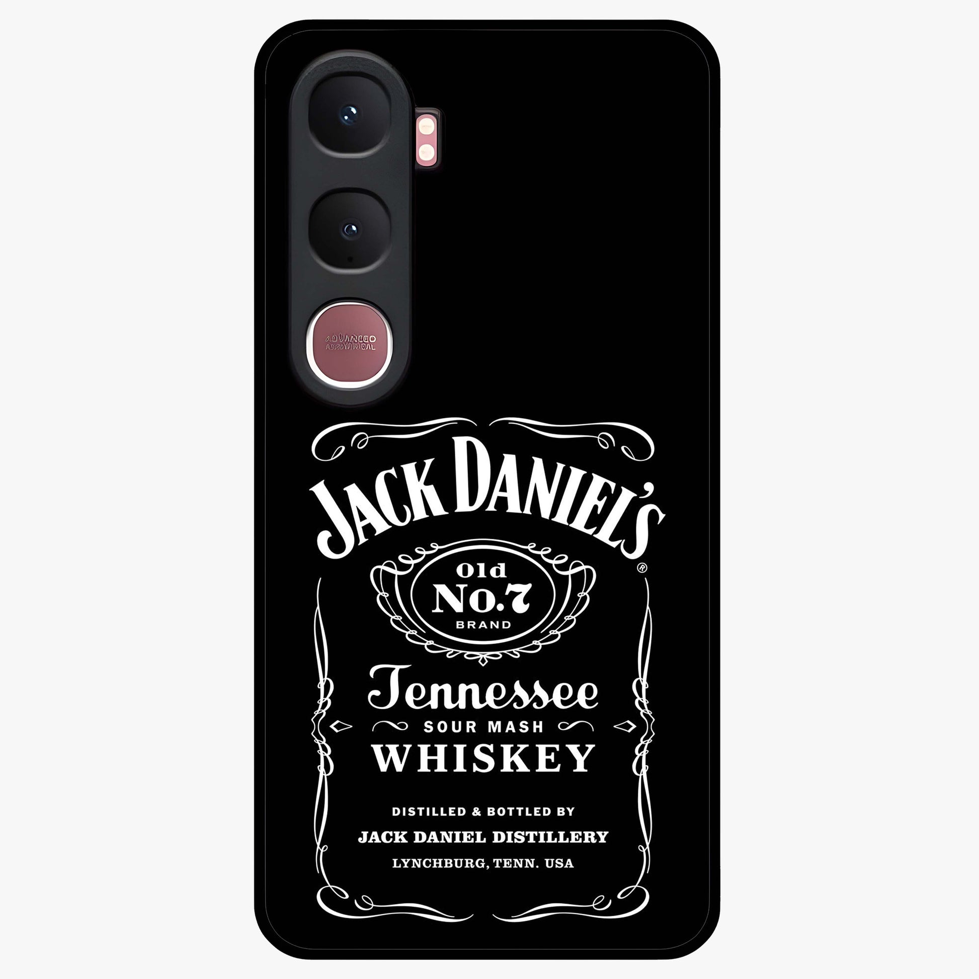 Vintage Whiskey Heritage Glass Case showing flat back view with classic whiskey inspired artwork and glossy glass finish.