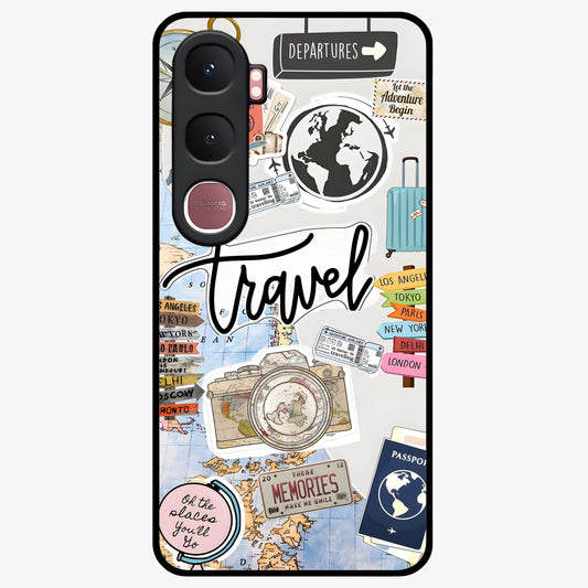 Wanderlust Journal Glass Case showing flat back view with travel inspired artwork and glossy glass finish.
