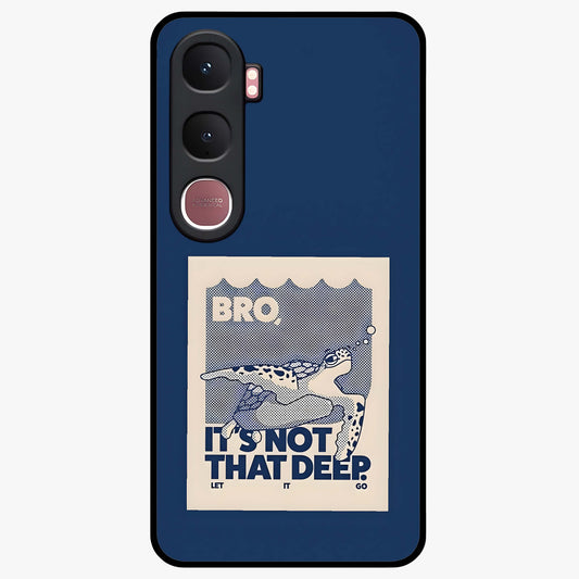 Worry Less Swim Glass Case showing flat back view with playful motivational artwork and glossy glass finish.