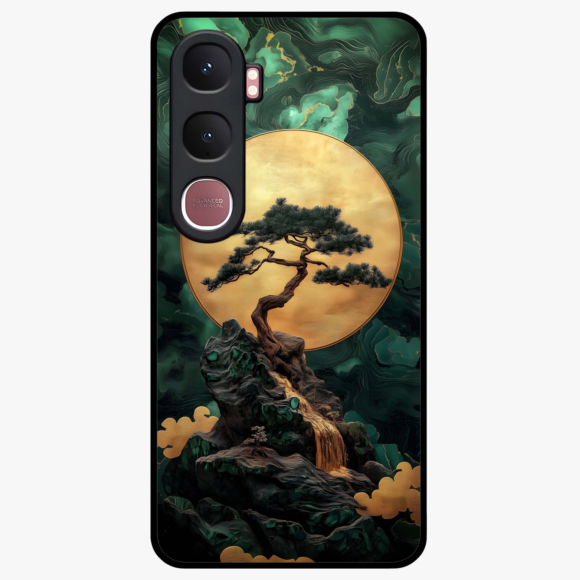 Zen Moon Rise Glass Case showing flat back view with calm moonrise artwork and glossy glass finish.