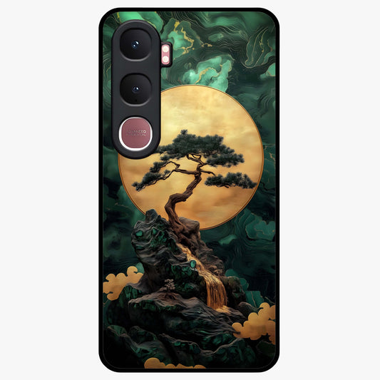 Zen Moon Rise Glass Case showing flat back view with calm moonrise artwork and glossy glass finish.