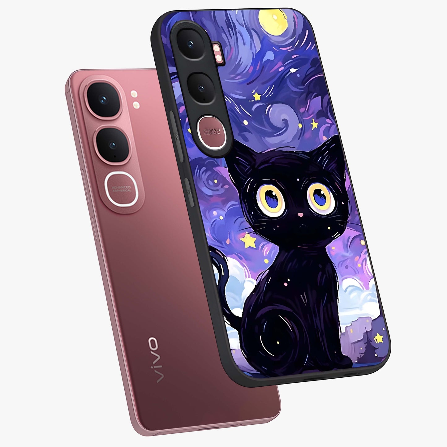 Abstract Cat Art Glass Case displayed in angled mockup highlighting modern abstract cat artwork and sleek glass surface.
