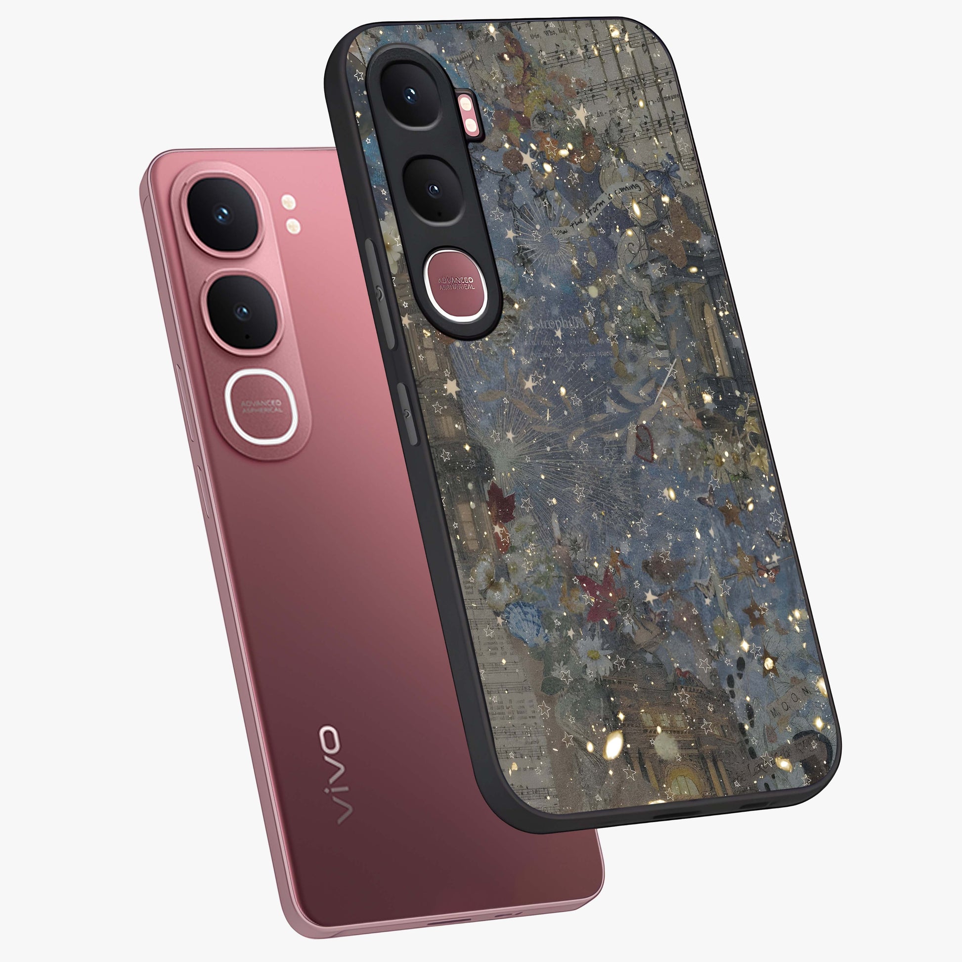 Aesthetic Astrolophia Glass Case displayed in angled mockup highlighting artistic aesthetic elements and smooth glass surface.