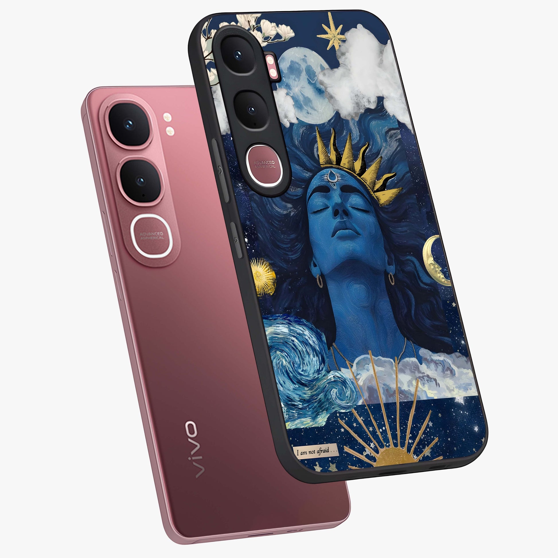 Aesthetic Lord Shiva Glass Case displayed in angled mockup highlighting spiritual Shiva illustration and sacred aesthetic design.