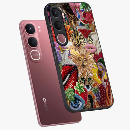 Beaded Fashion Jungle Glass Case displayed in angled mockup highlighting colorful fashion bead design and artistic pattern.