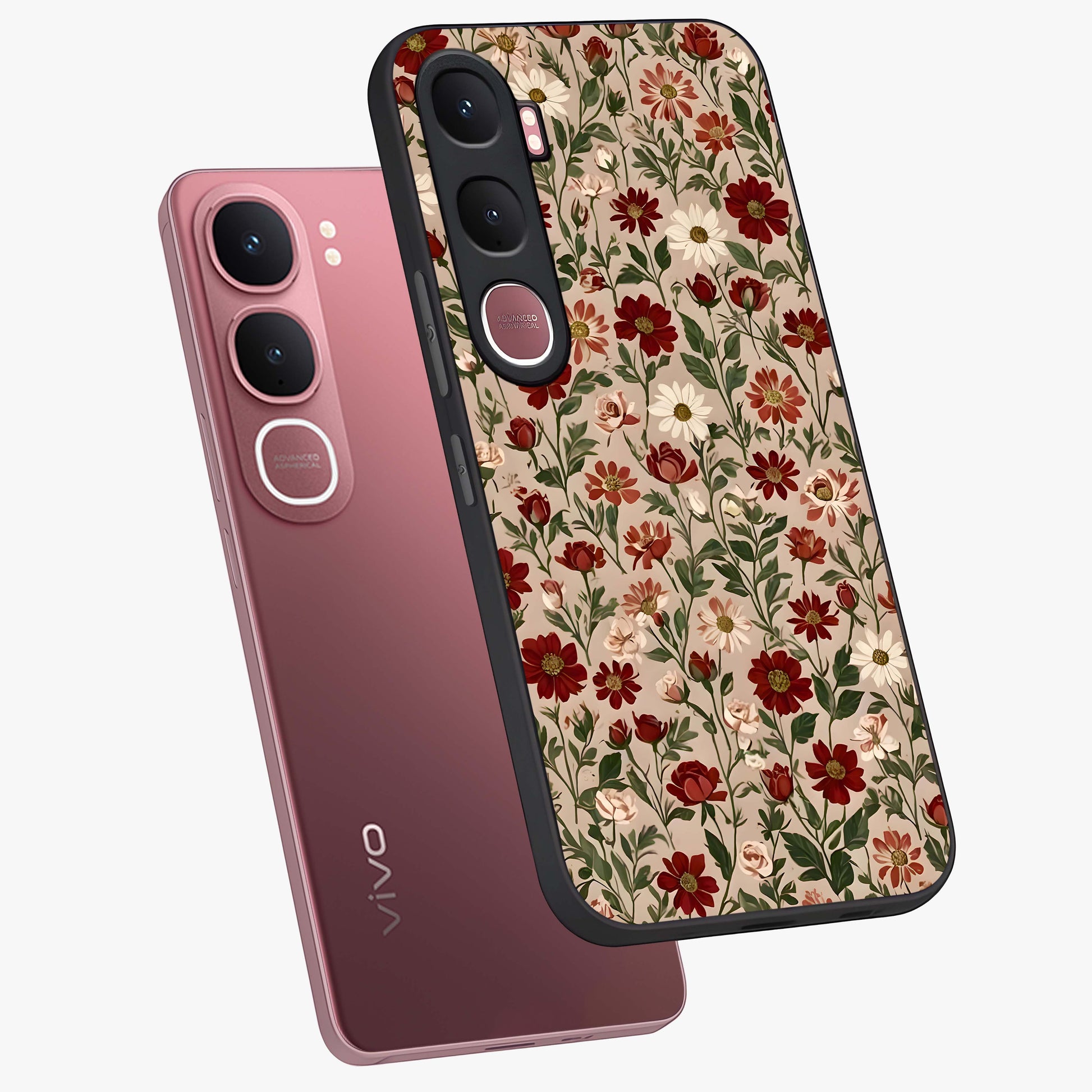 Biege Flower With Leaf Glass Case displayed in angled mockup highlighting minimal floral leaf design and elegant aesthetic.