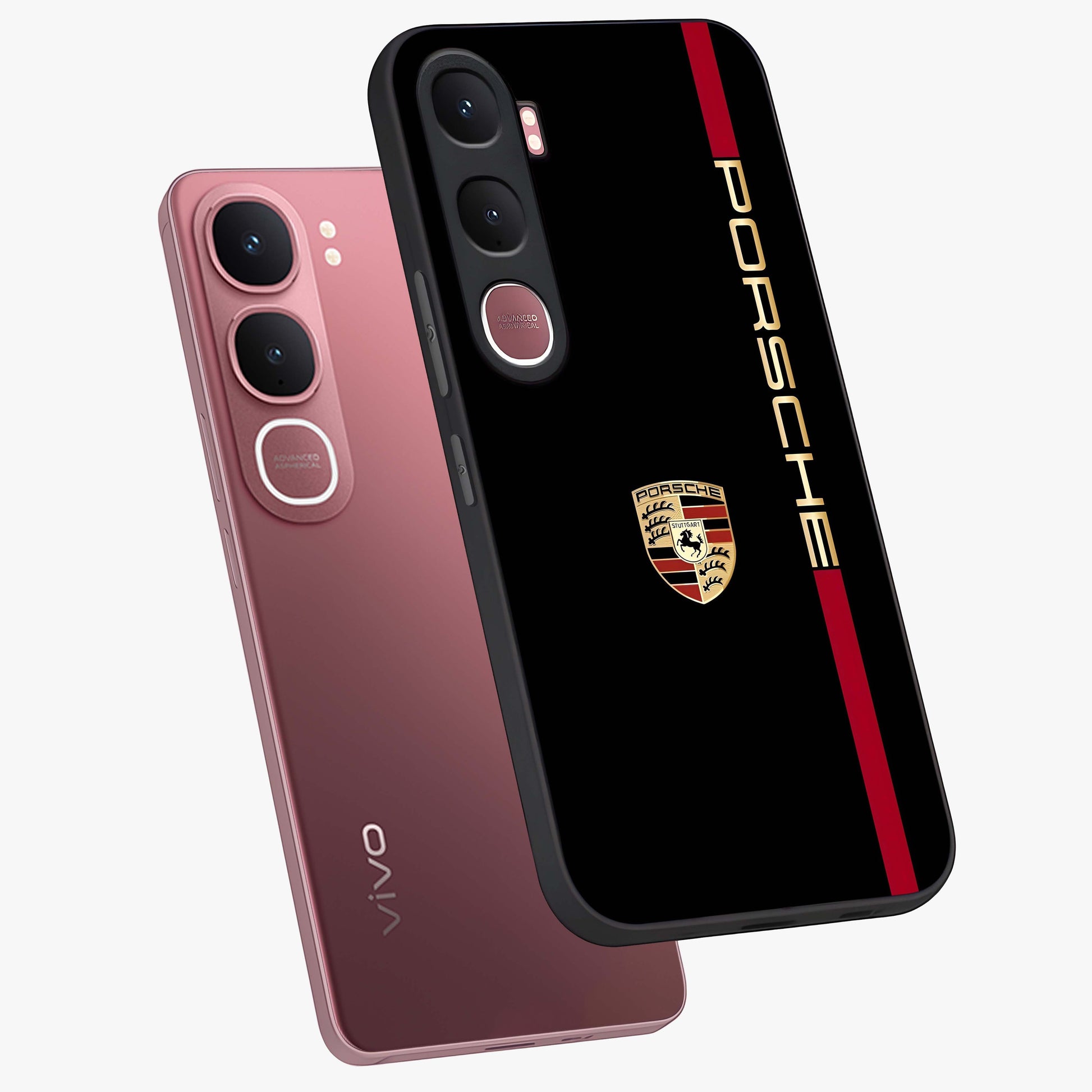Black Minimal Porsche Glass Case displayed in angled mockup highlighting modern minimal car illustration and clean aesthetic design.