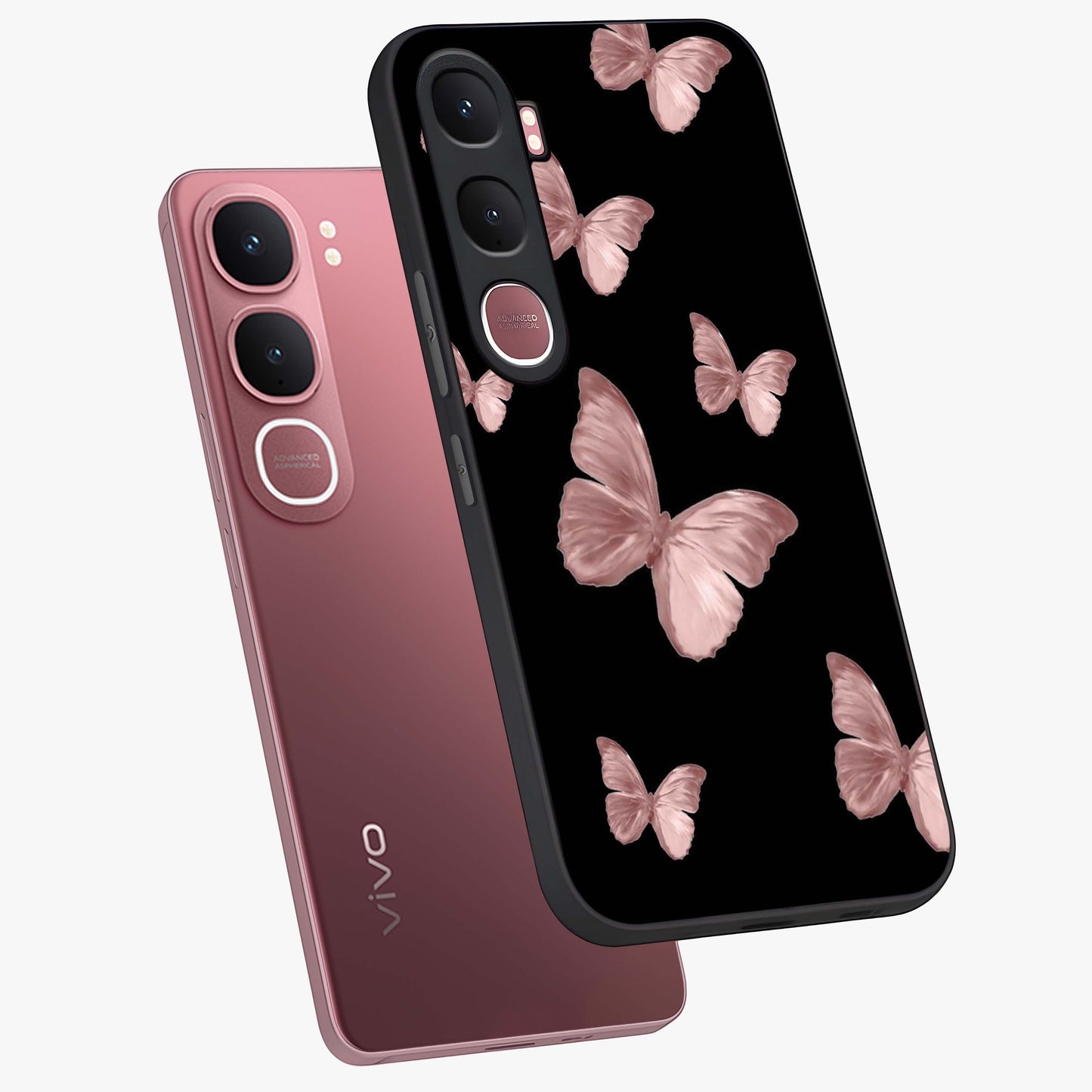 Butterfly Pattern Glass Case displayed in angled mockup highlighting delicate butterfly design and aesthetic pattern style.