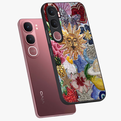 Celestial Floral and Playful Glass Case displayed in angled mockup highlighting playful floral design with dreamy celestial elements.