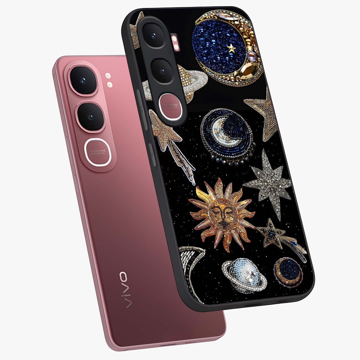 Celestial Gem Constellations Glass Case displayed in angled mockup highlighting gemstone inspired constellation design.