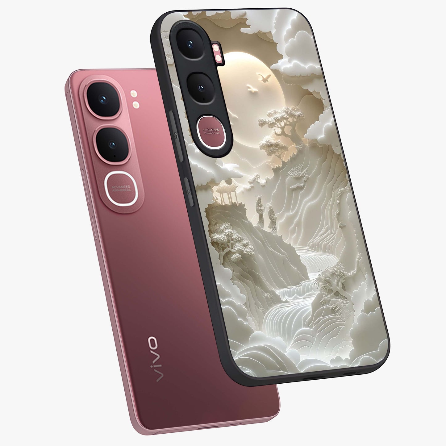 Celestial Origami Glass Case displayed in angled mockup highlighting geometric origami design with cosmic aesthetic theme.