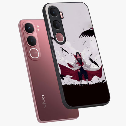 Crimson Crow Ascension Glass Case displayed in angled mockup highlighting powerful crow illustration with dark crimson aesthetic.