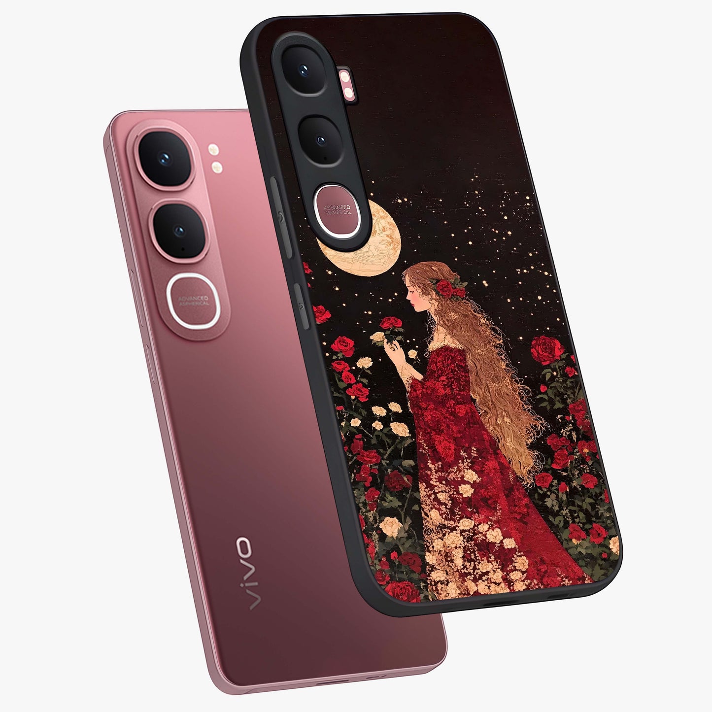 Crimson Dreams Glass Case displayed in angled mockup highlighting soft crimson aesthetic design with artistic theme.