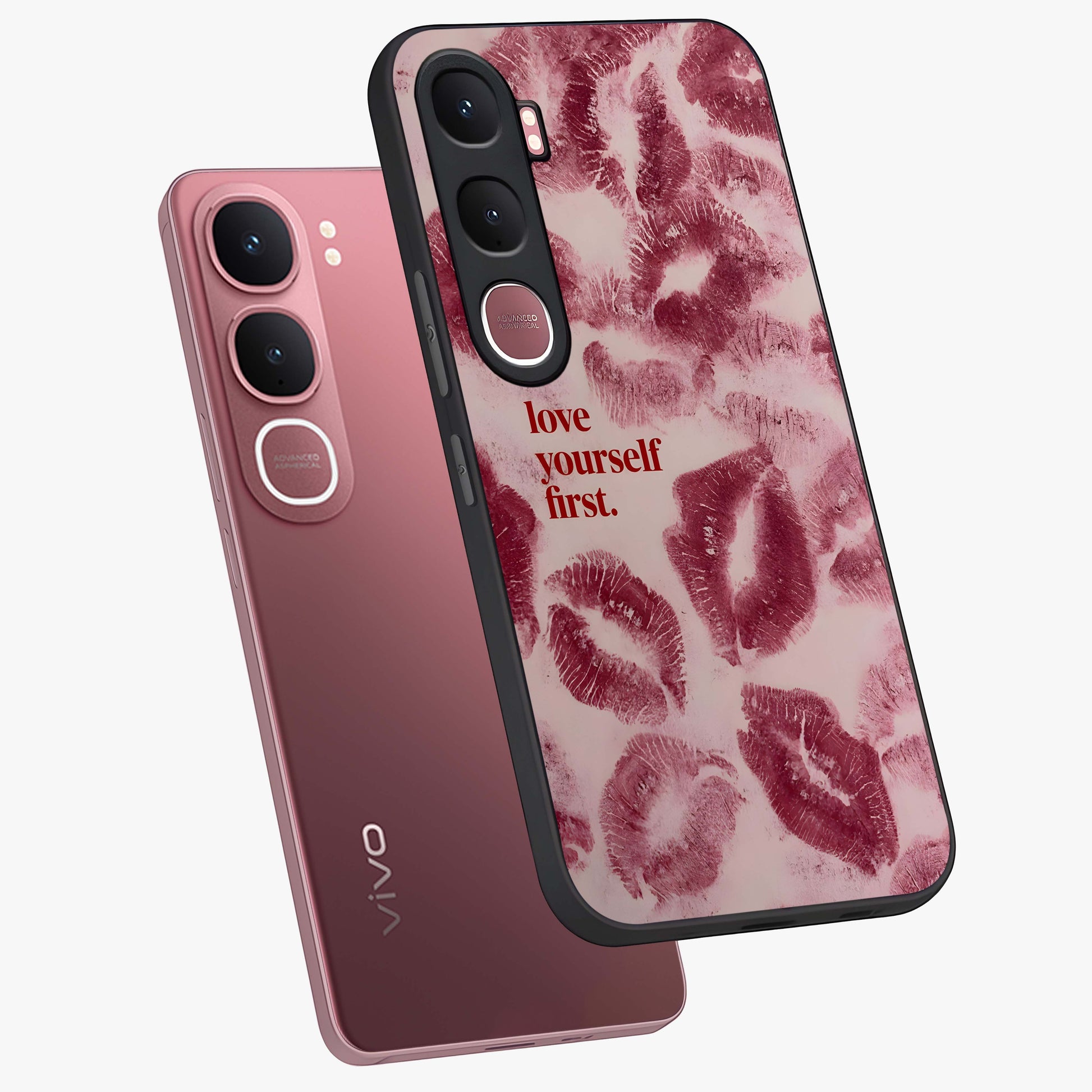 Crimson Kiss Love Glass Case displayed in angled mockup highlighting bold love inspired design with modern aesthetic style.
