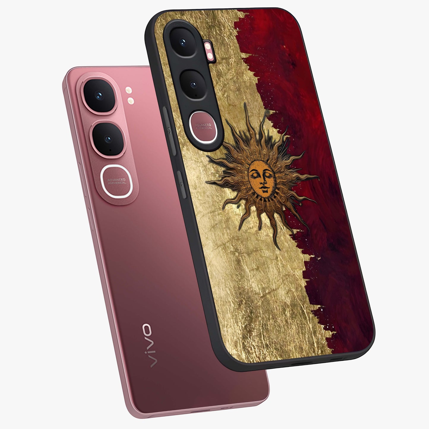 Crimson Sun Majesty Glass Case displayed in angled mockup highlighting majestic crimson sun design with bold aesthetic style.