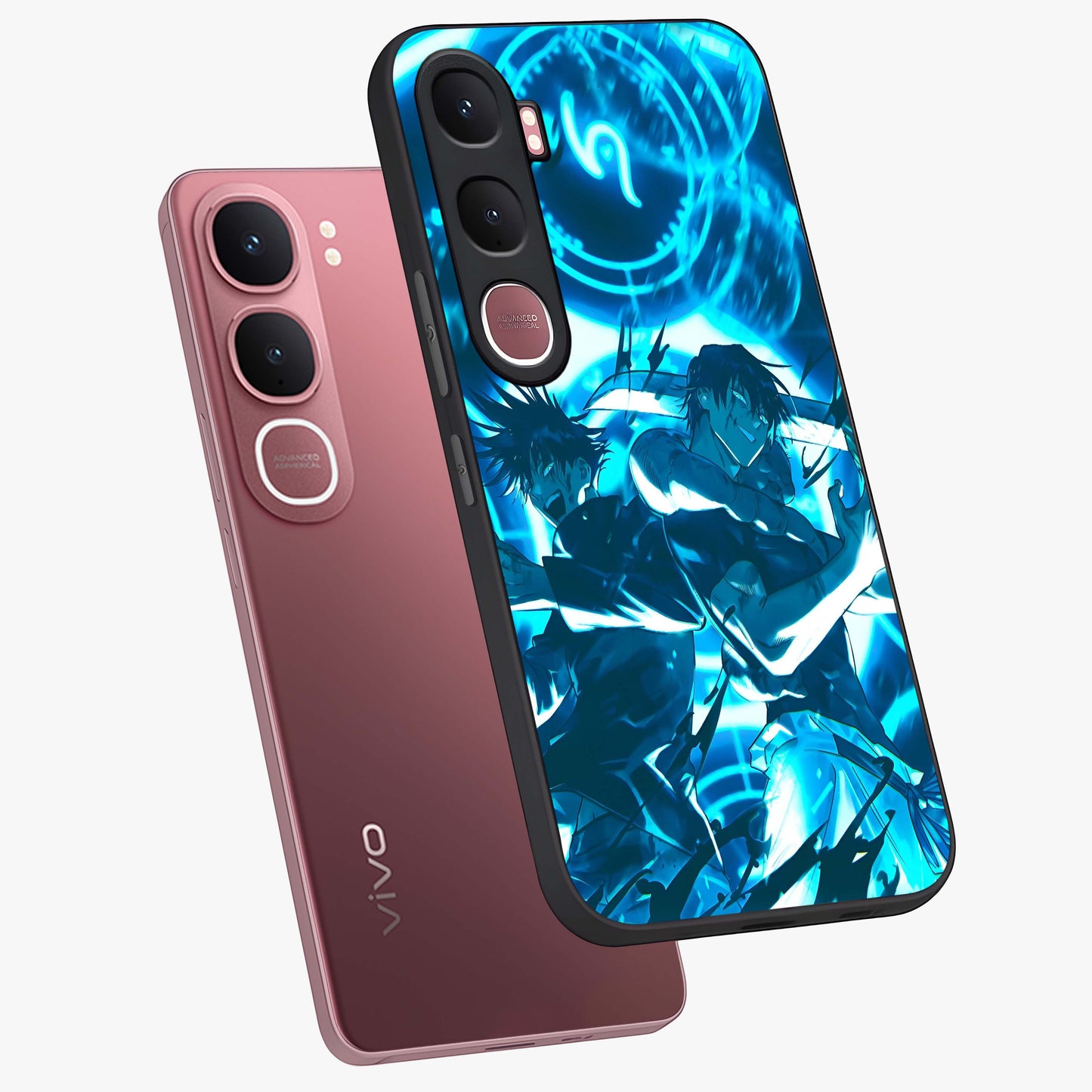 Cursed Energy Clash Glass Case displayed in angled mockup highlighting powerful battle inspired graphic with anime style aesthetic.