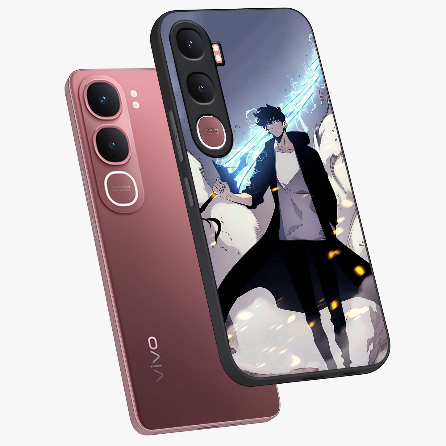 Dark Lightning Anime Warrior Glass Case displayed in angled mockup highlighting powerful lightning themed anime illustration.