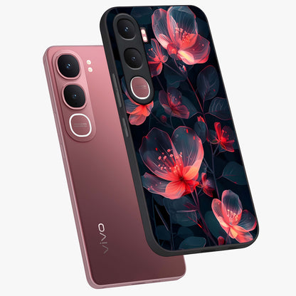 Dark Shade of Flower Glass Case displayed in angled mockup highlighting moody floral illustration with aesthetic dark tones.