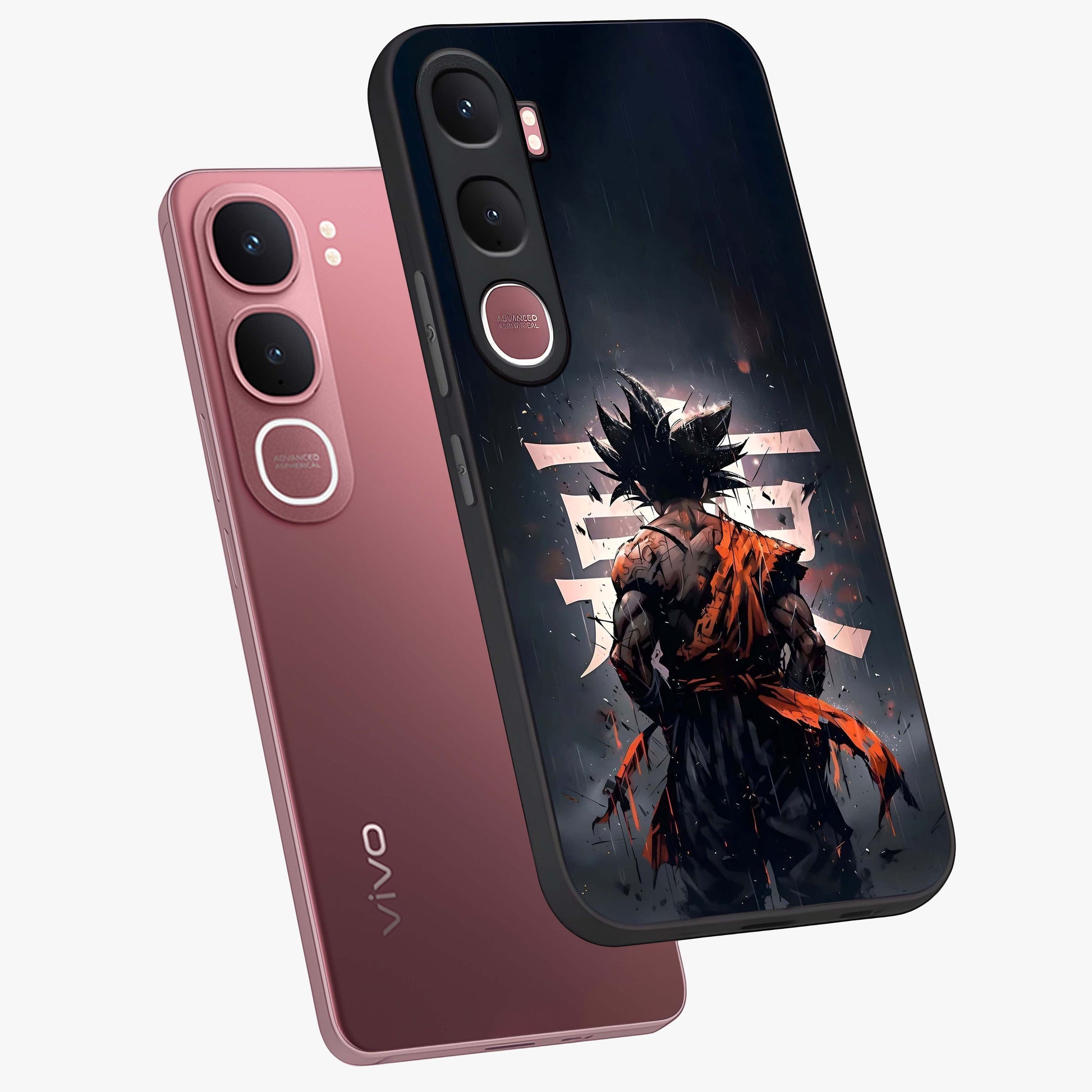 Dark Warrior In Rain Glass Case displayed in angled mockup highlighting dramatic warrior illustration with dark rain aesthetic.
