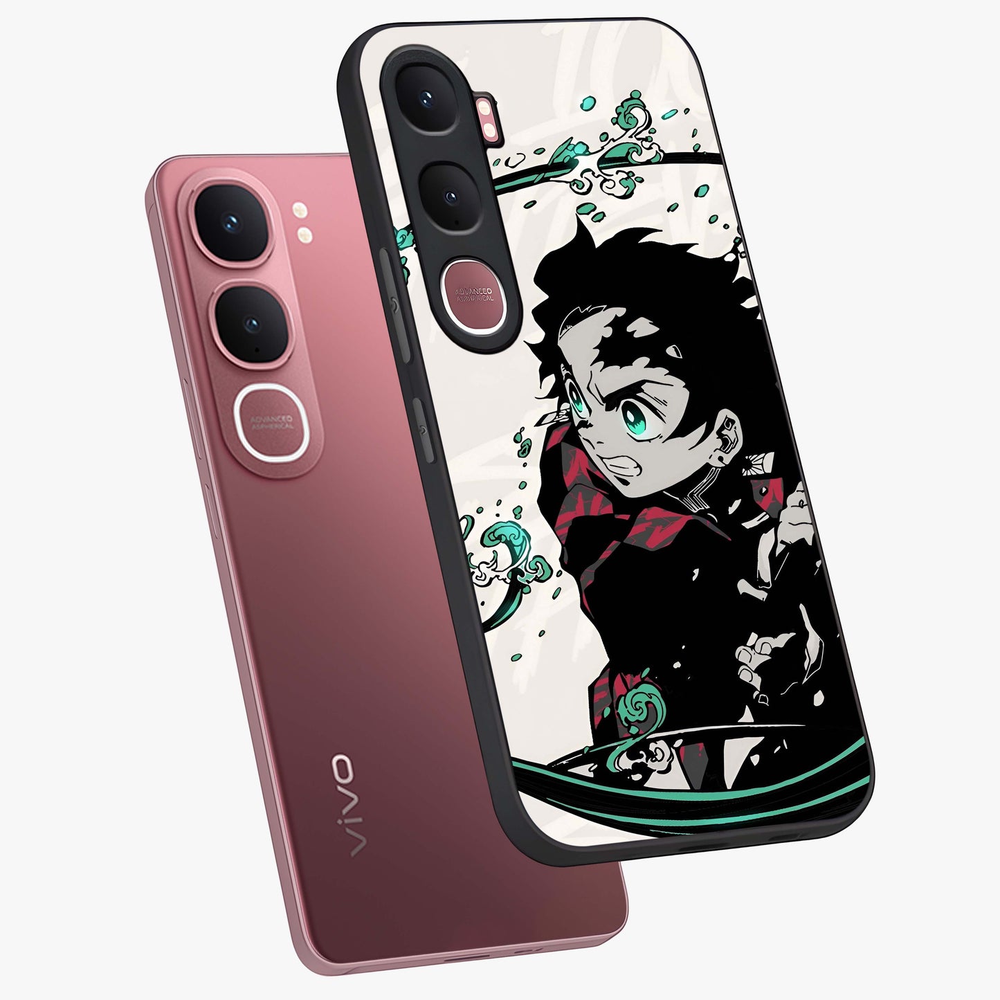 Demon Slayer Glass Case displayed in angled mockup highlighting dramatic anime character design with action aesthetic.