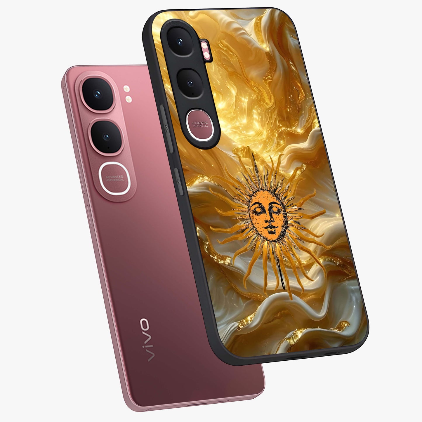 Eternal Golden Glow Glass Case displayed in angled mockup highlighting glowing golden aesthetic design with elegant style.