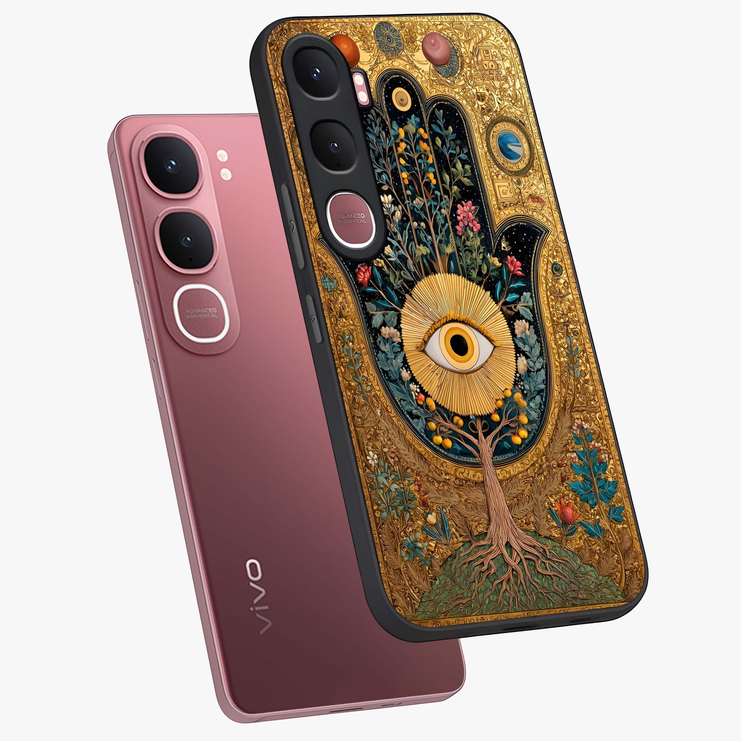 Ethereal Evil Eye Glass Case displayed in angled mockup highlighting protective evil eye symbol with spiritual aesthetic design.