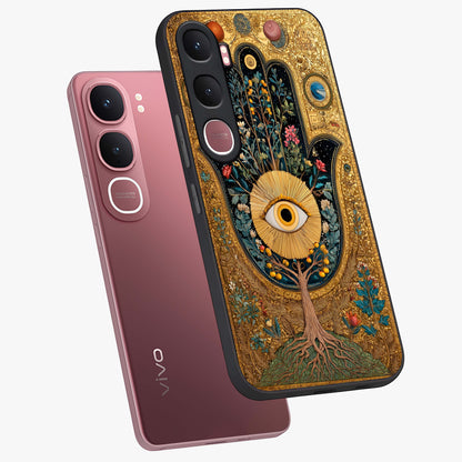 Ethereal Evil Eye Glass Case displayed in angled mockup highlighting protective evil eye symbol with spiritual aesthetic design.