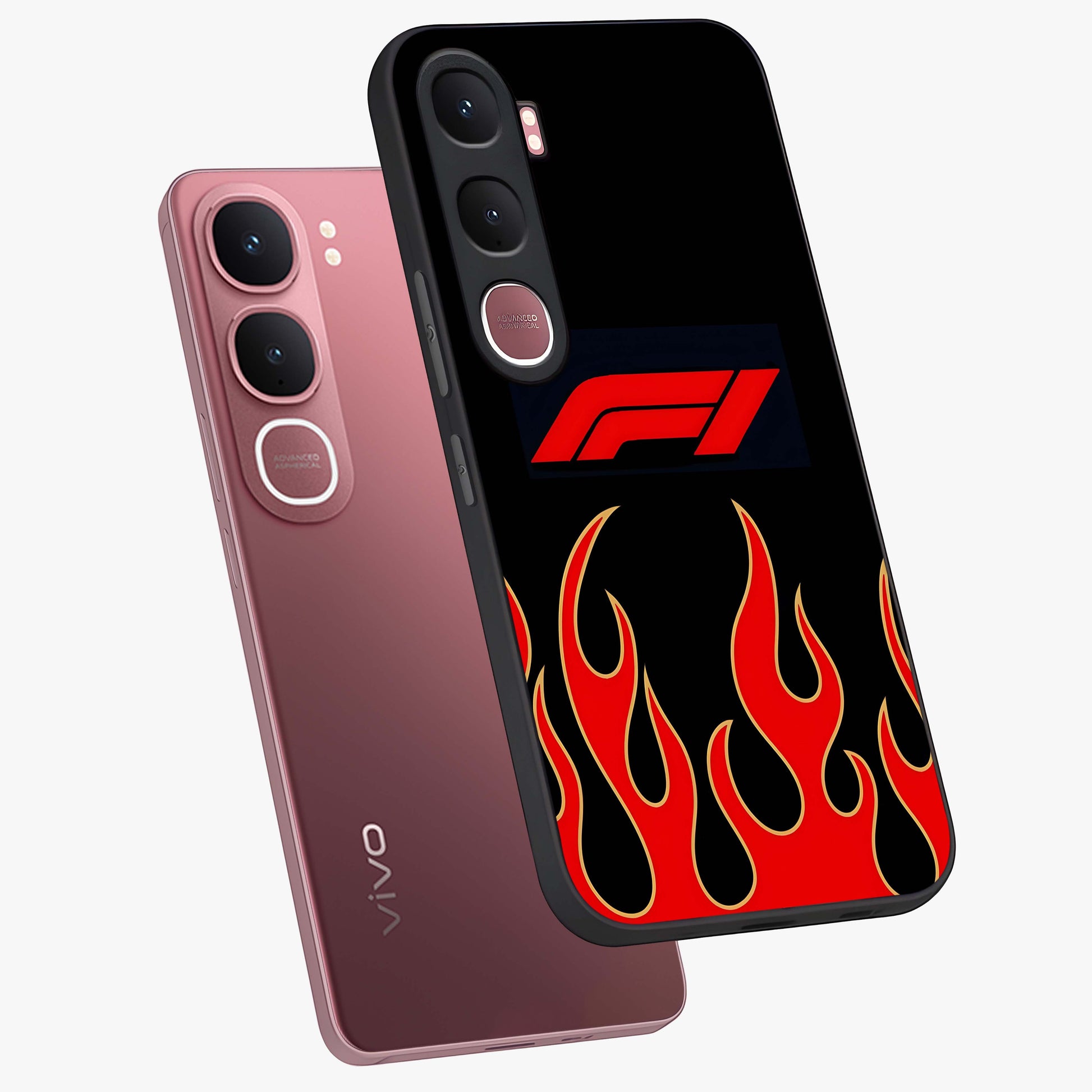 Fire F11 Glass Case displayed in angled mockup highlighting bold fire inspired graphic with energetic aesthetic style.