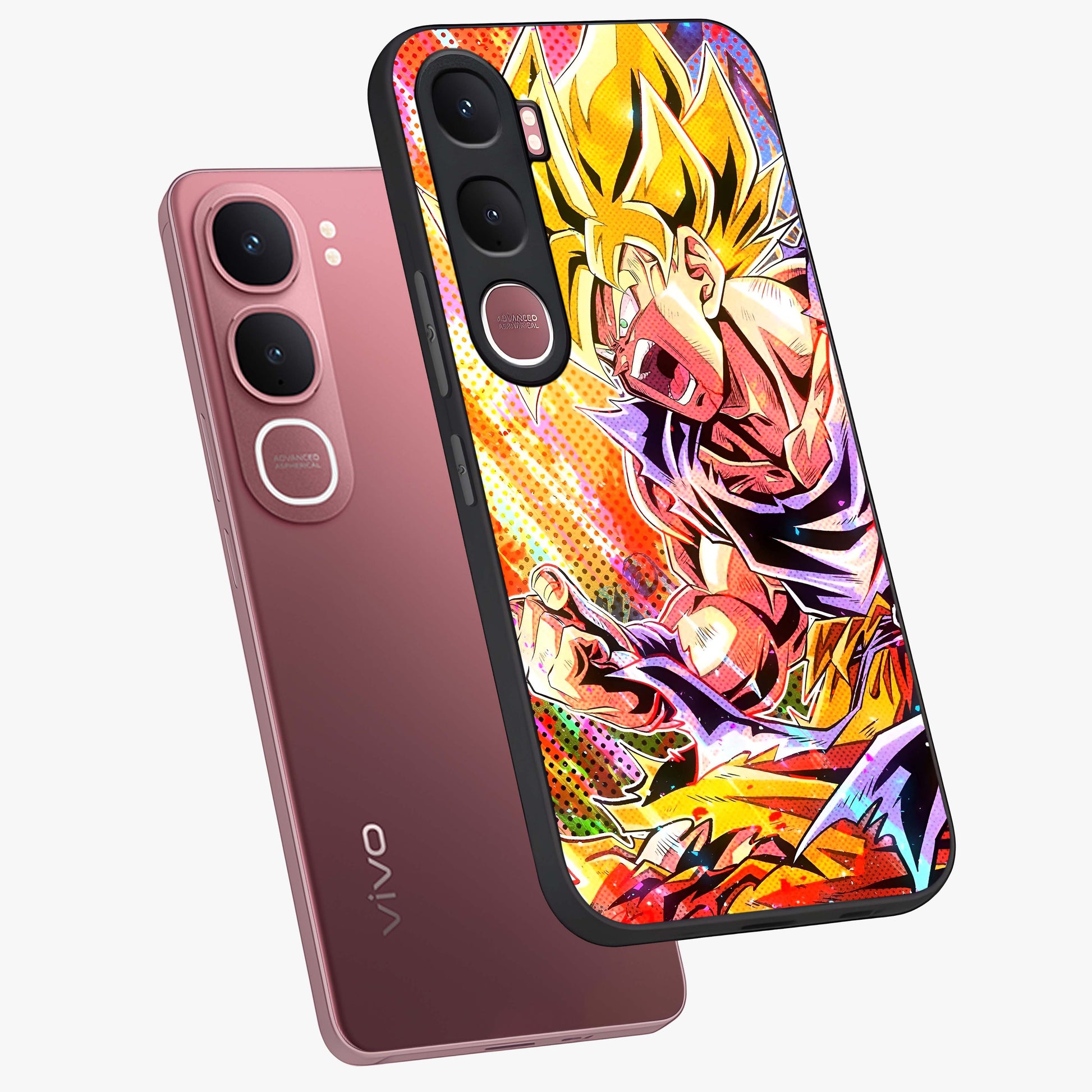 Firing Goku Glass Case displayed in angled mockup highlighting dynamic anime character design with action aesthetic.
