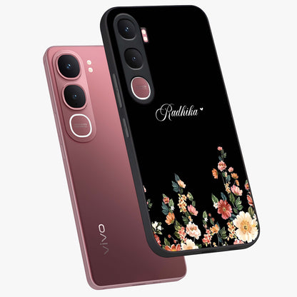 Floral Design With a Custom Personalized Name Glass Case displayed in angled mockup highlighting elegant floral pattern with custom name feature.